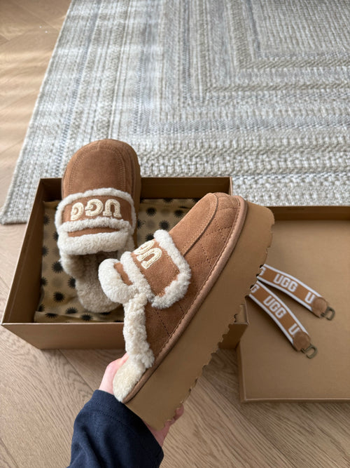 Violet Metalasse Shearling Platform Slippers With Detachable Straps