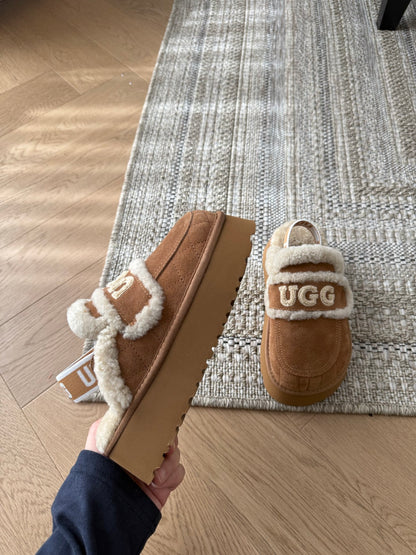 Violet Metalasse Shearling Platform Slippers With Detachable Straps