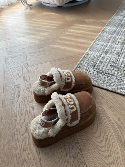 Violet Metalasse Shearling Platform Slippers With Detachable Straps