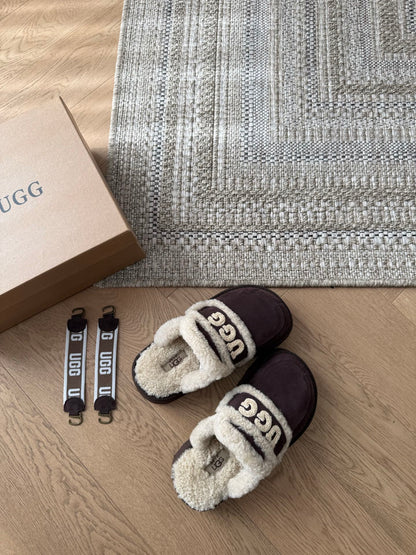 Ozwear Violet Shearling Platform Slipper In Chocolate