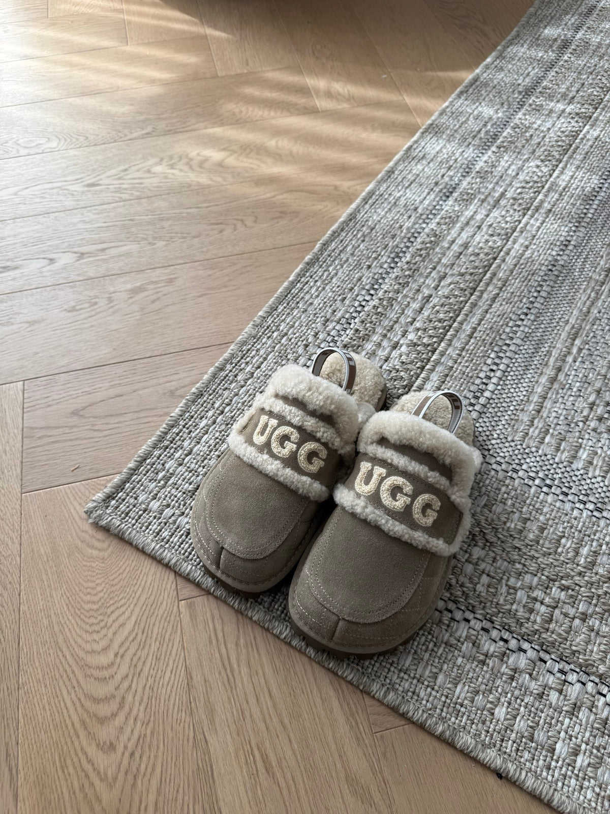 Gray Suede And Shearling Platform Slide Slippers