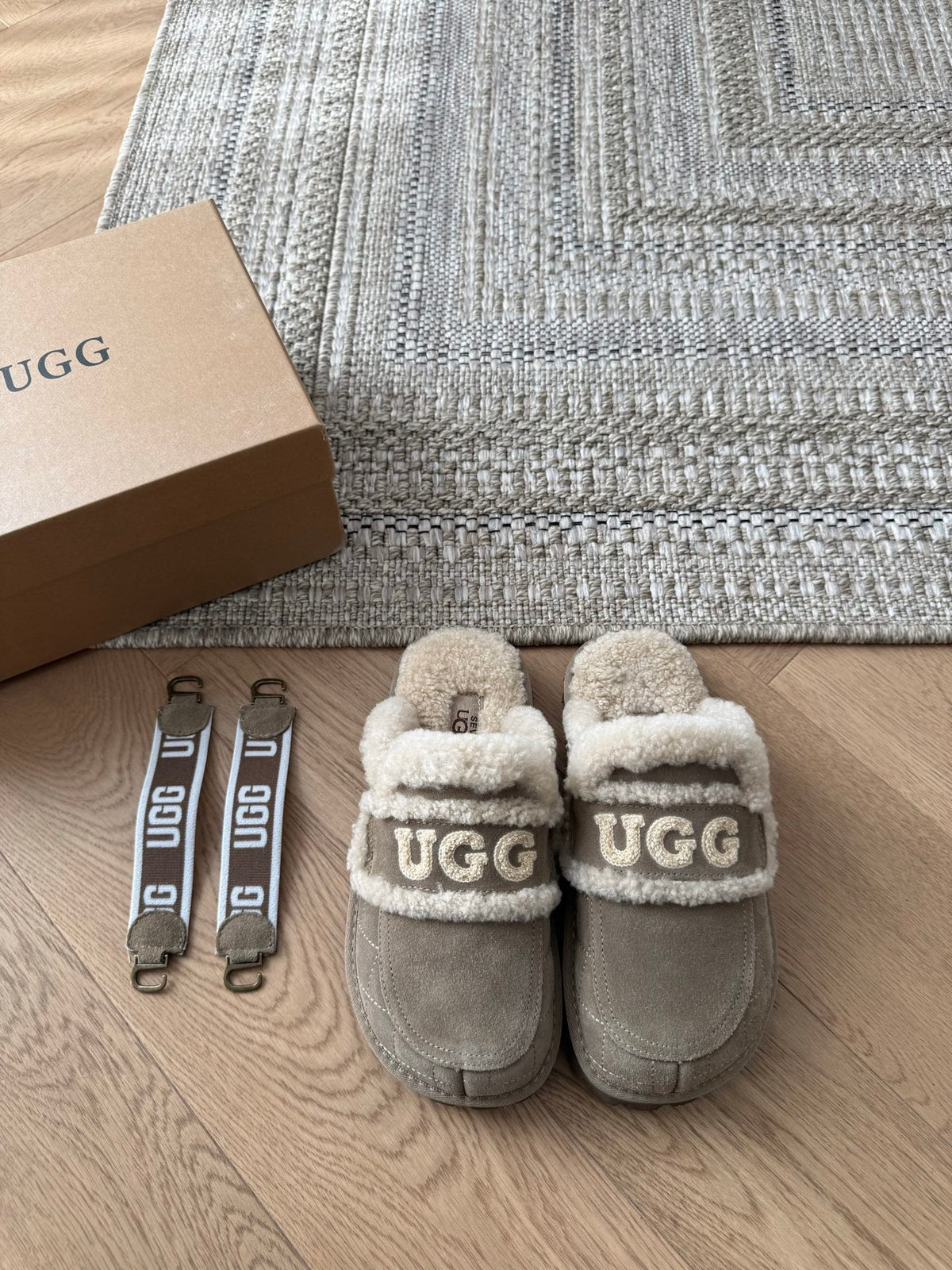 Gray Suede And Shearling Platform Slide Slippers