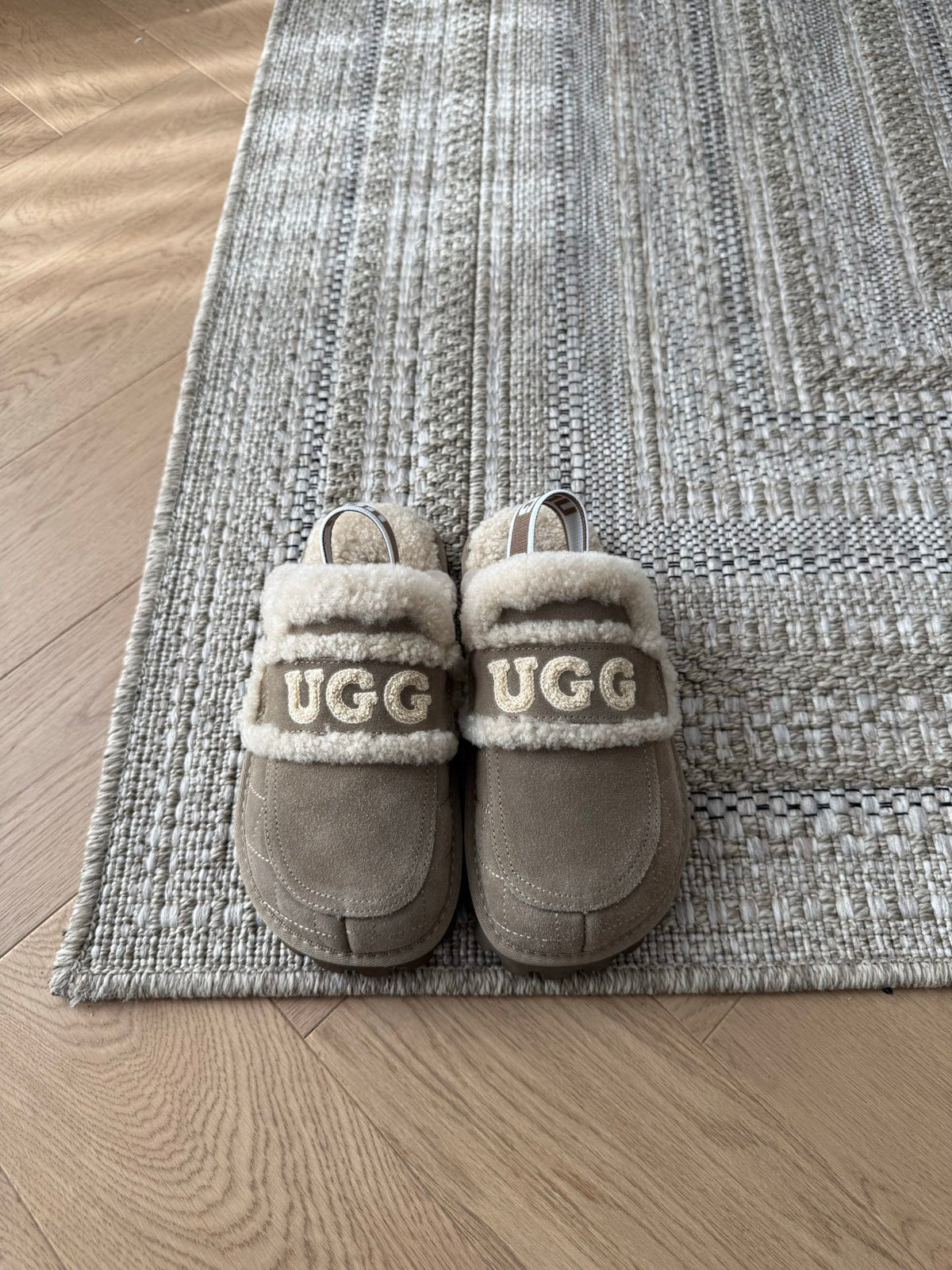 Gray Suede And Shearling Platform Slide Slippers