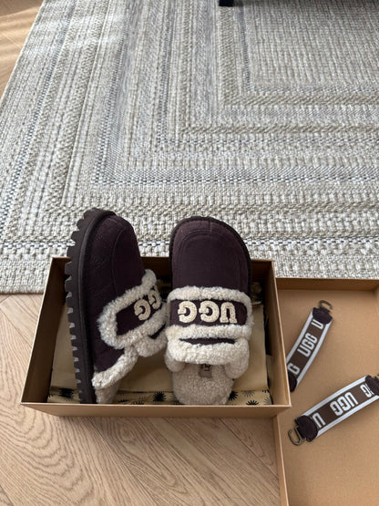 Ozwear Violet Shearling Slippers In Chocolate